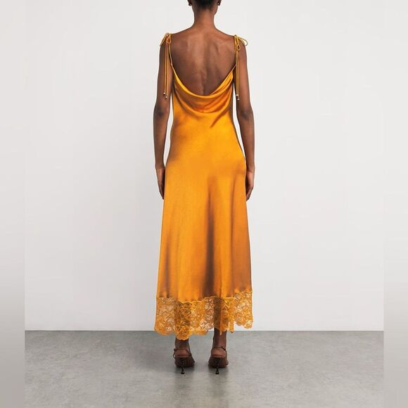 NWOT SELF-PORTRAIT  Burnt Orange Satin-Lace Midi Dress UK8/US4 - Picture 5 of 16